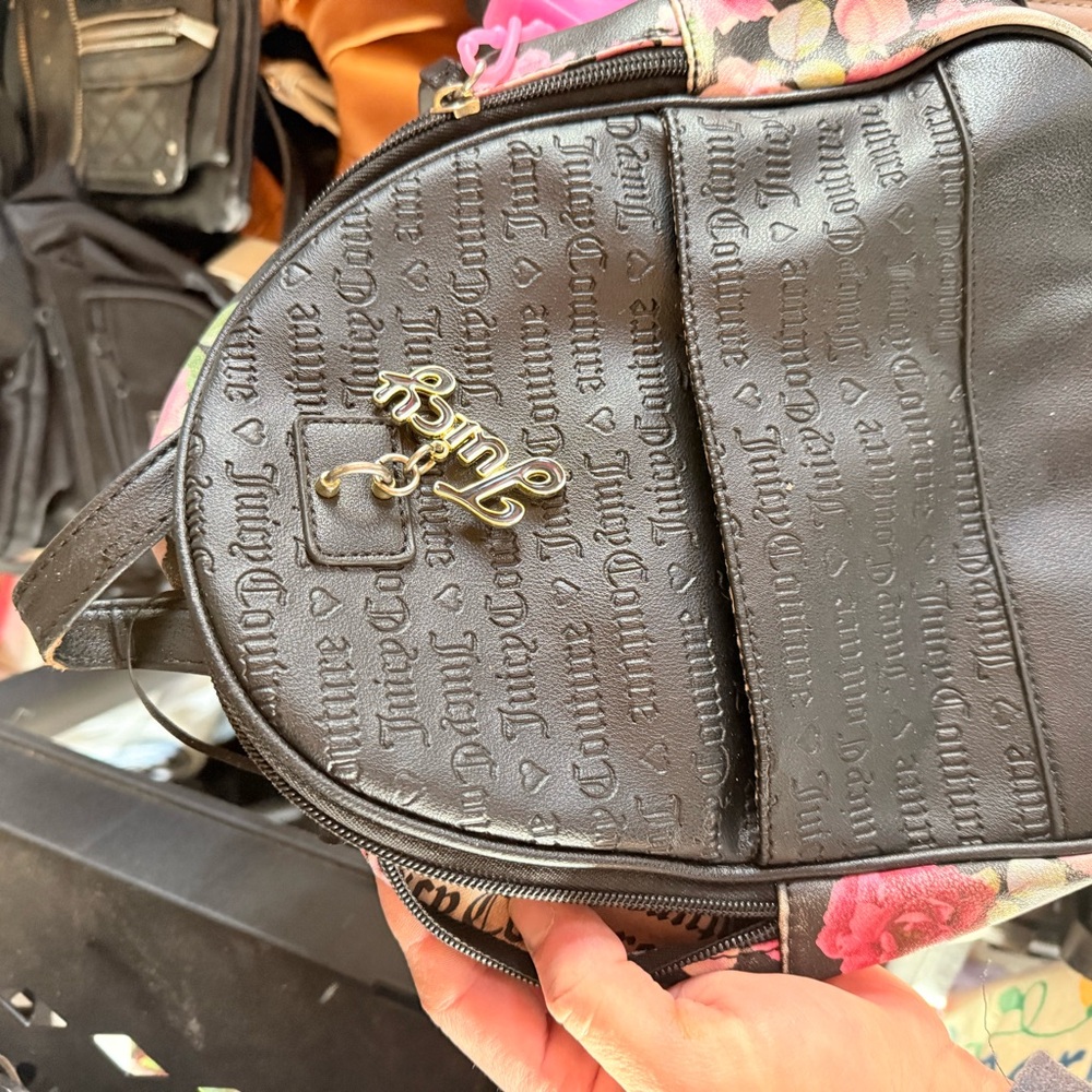 Juicy Couture Embossed Black Backpack with Pink Floral Design
